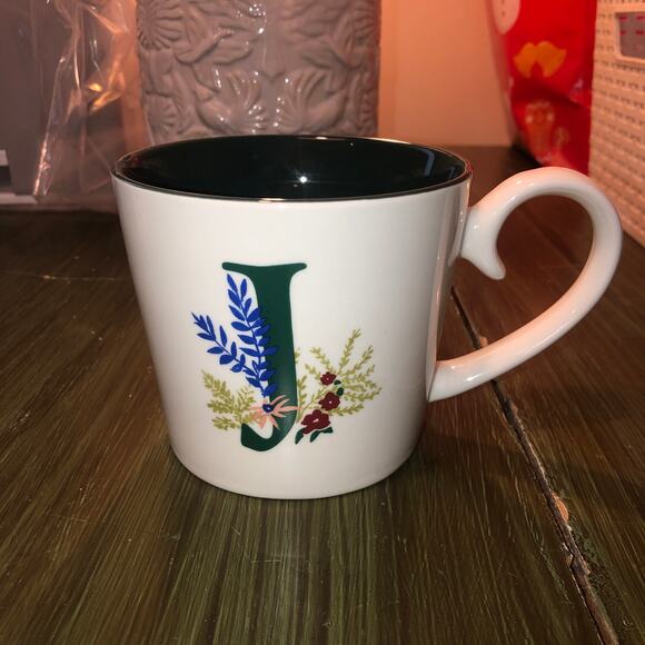 Opalhouse NEW “J” Monogram 14 oz Floral Design Stoneware Coffee Mug - Picture 1 of 4